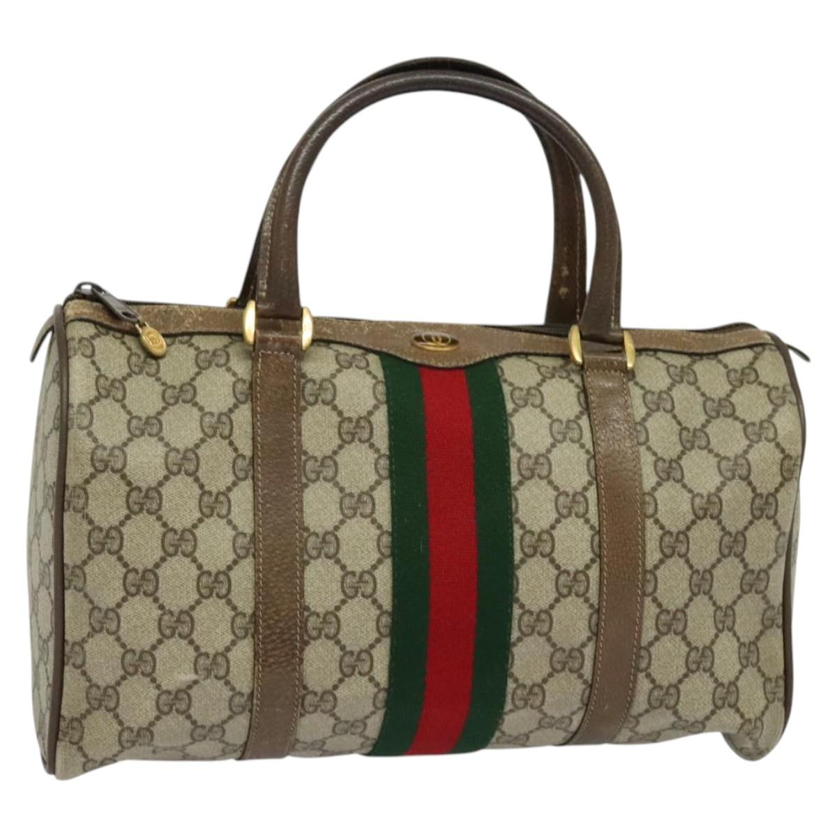 GG Supreme Web Sherry Line Hand Bag PVC Beige Red
