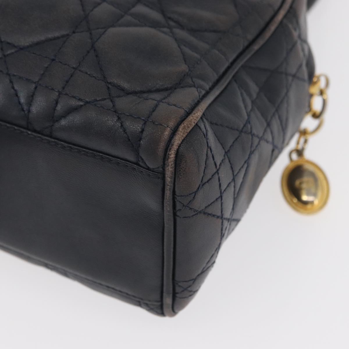 Lady Dior Hand Bag Lamb Skin Navy Gold