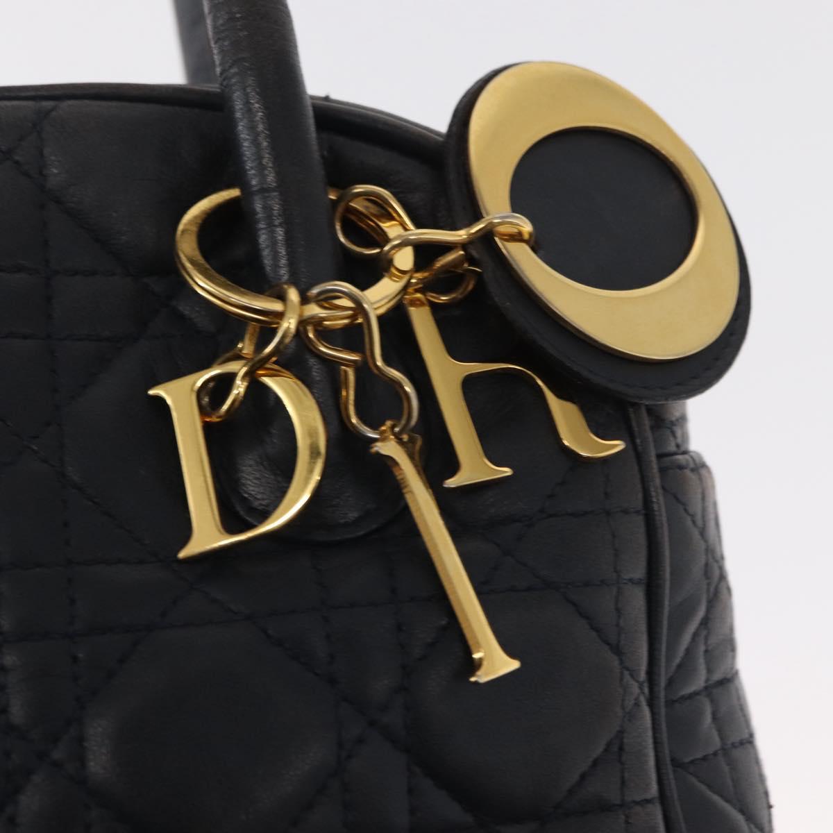 Lady Dior Hand Bag Lamb Skin Navy Gold