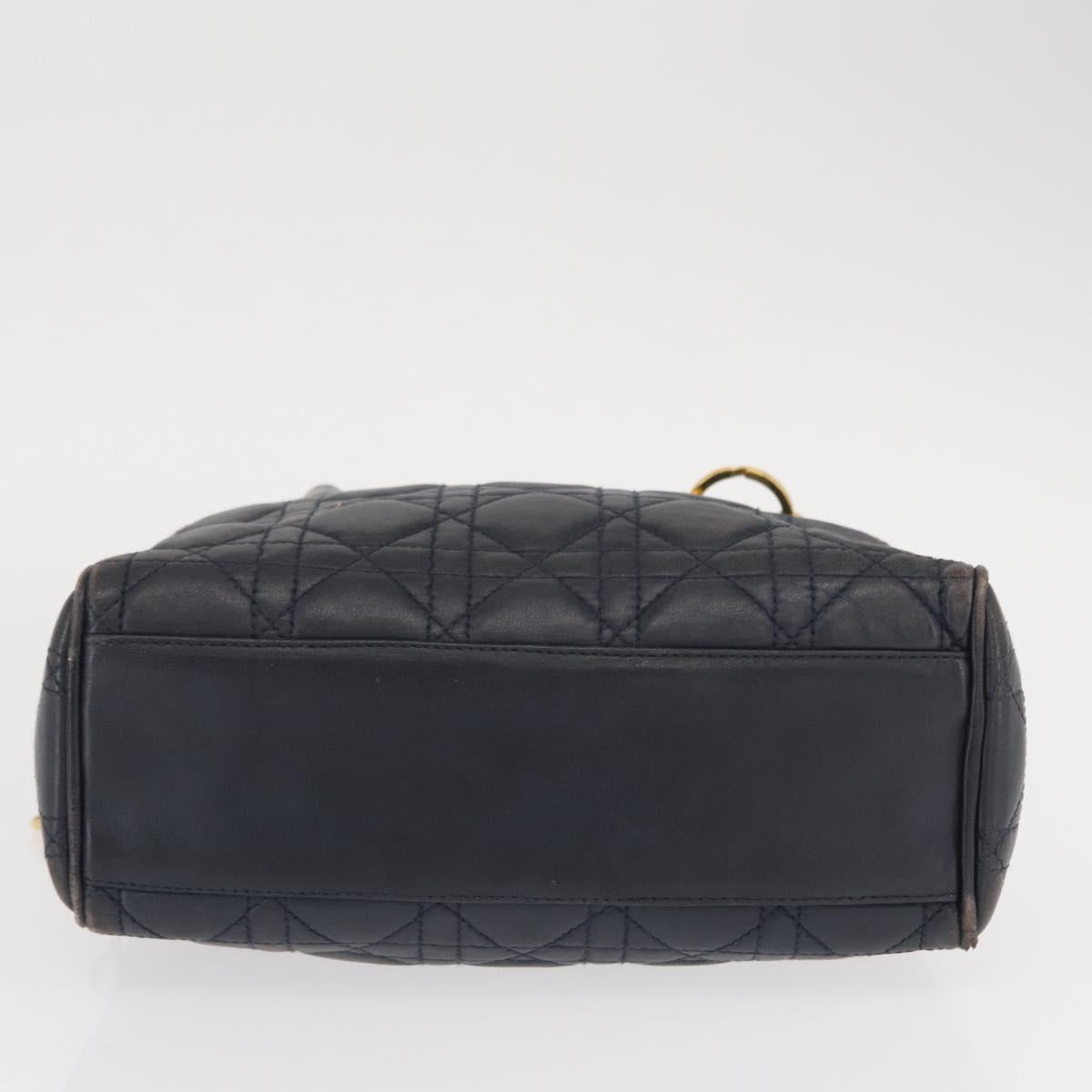 Lady Dior Hand Bag Lamb Skin Navy Gold