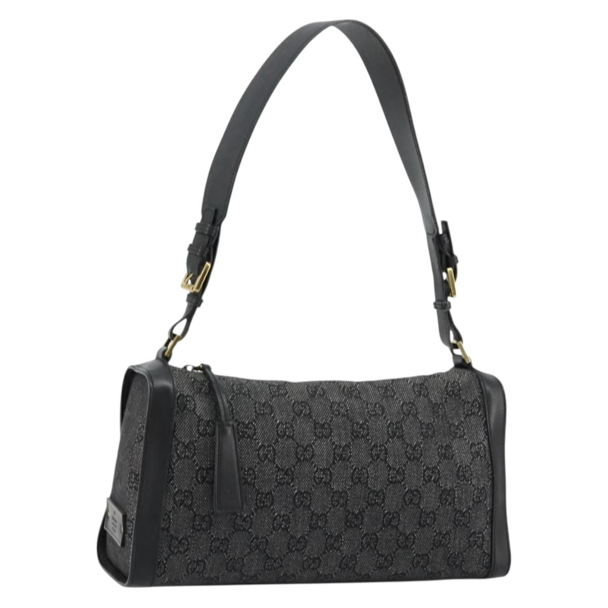 GG Canvas Shoulder Bag Black Gold