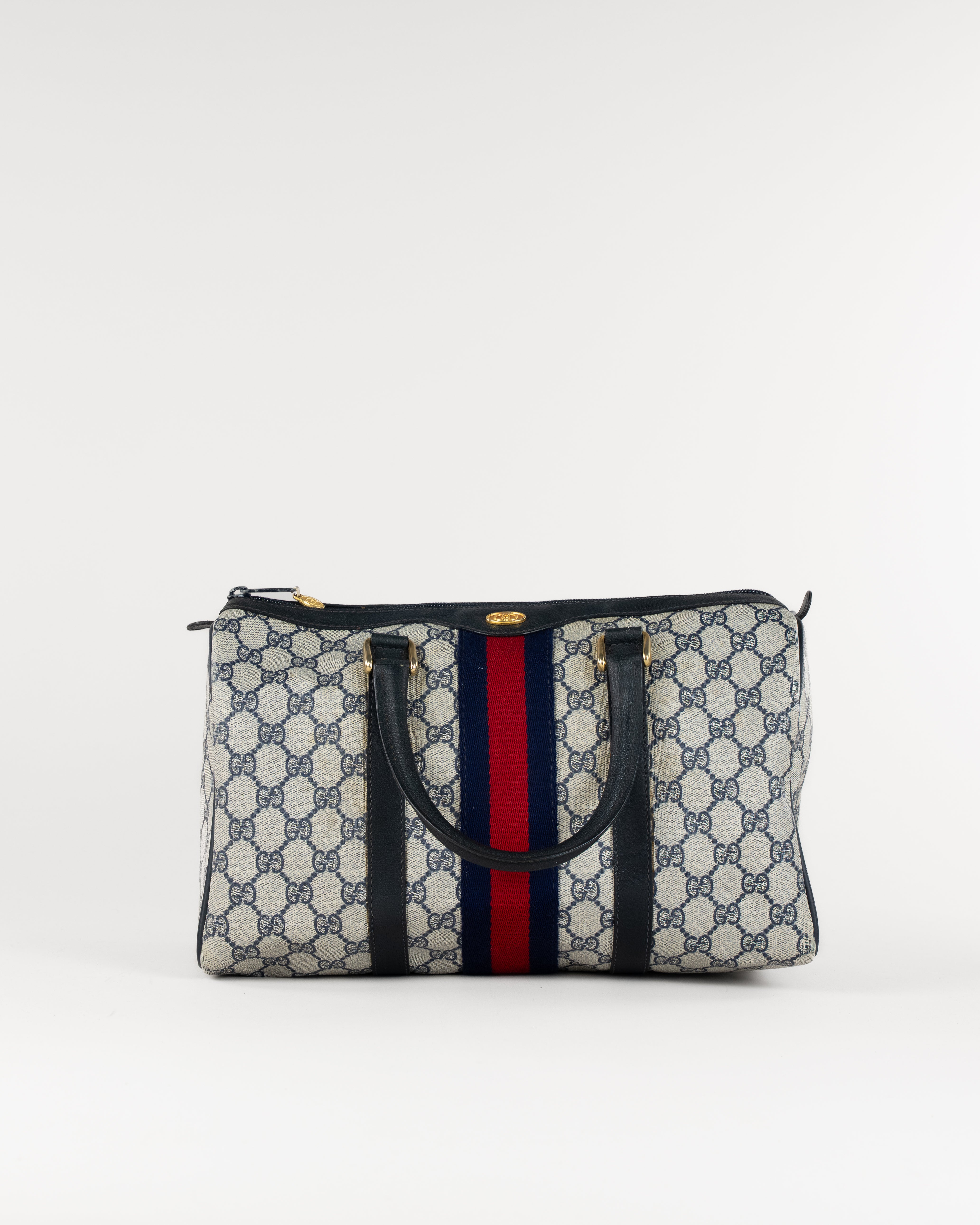 GG Supreme Sherry Line Boston Bag PVC Navy Gold 40 3842