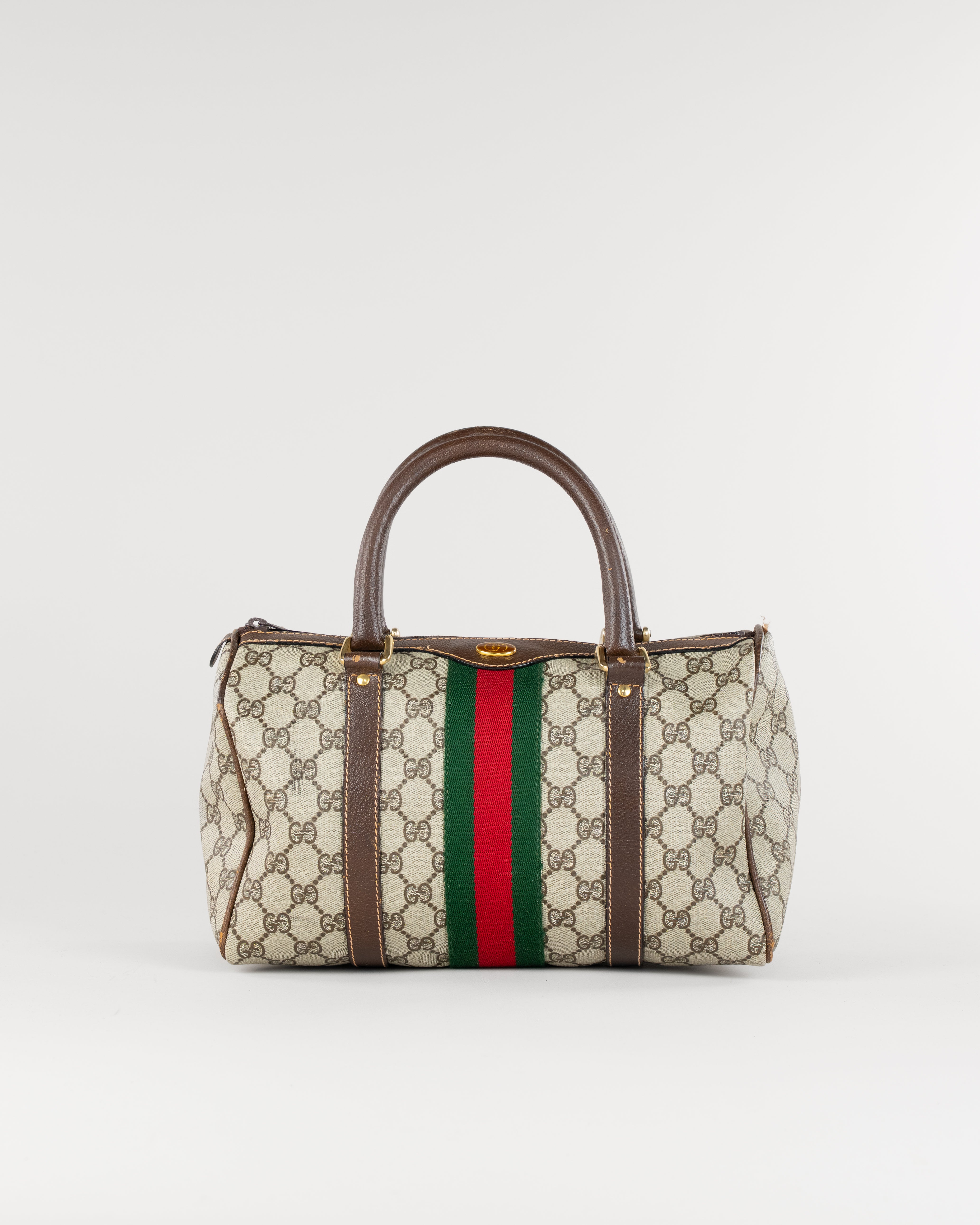 GG Supreme Web Sherry Line Boston Bag PVC Beige Red Green