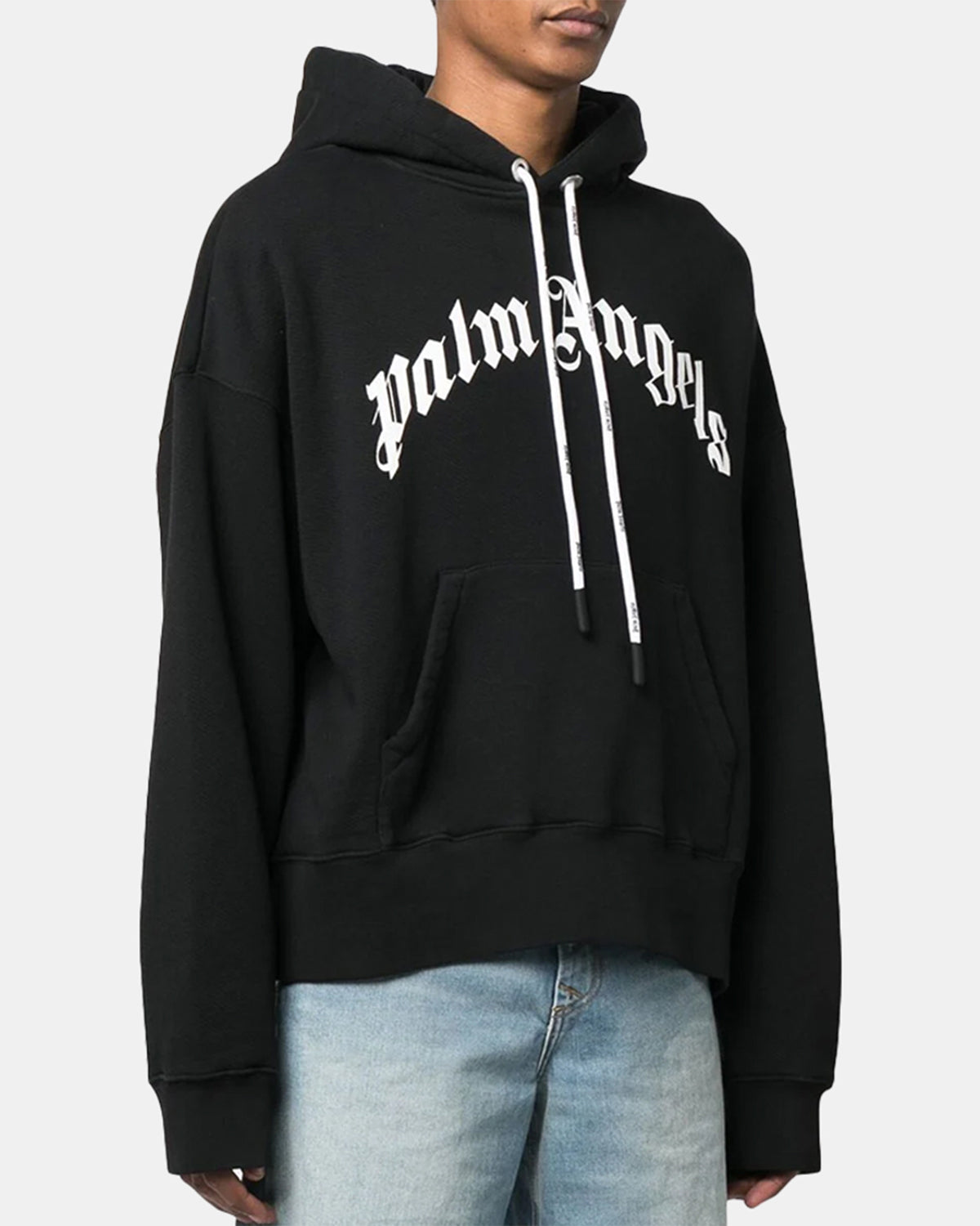 Curved logo print hoodie