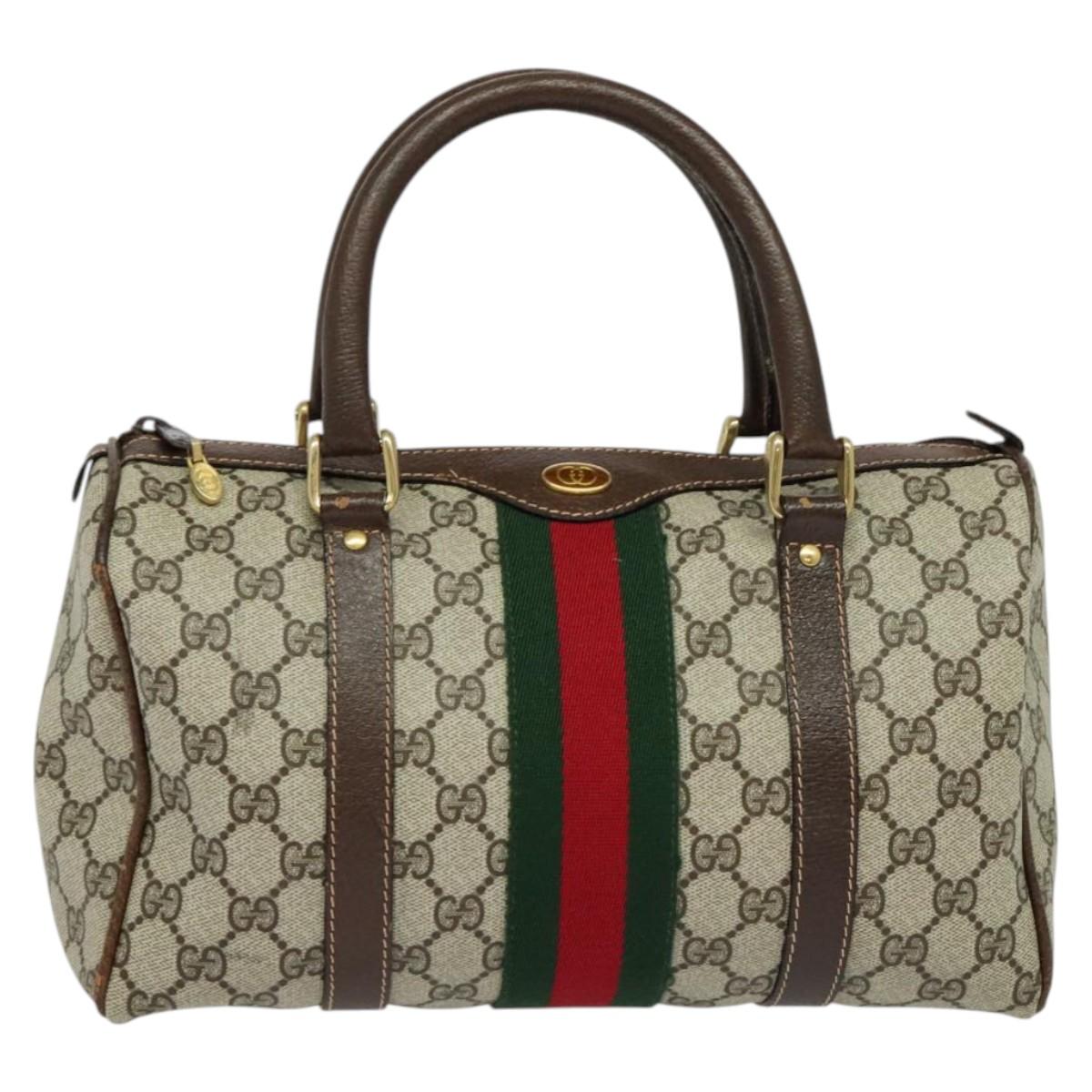 GG Supreme Web Sherry Line Boston Bag PVC Beige Red Green