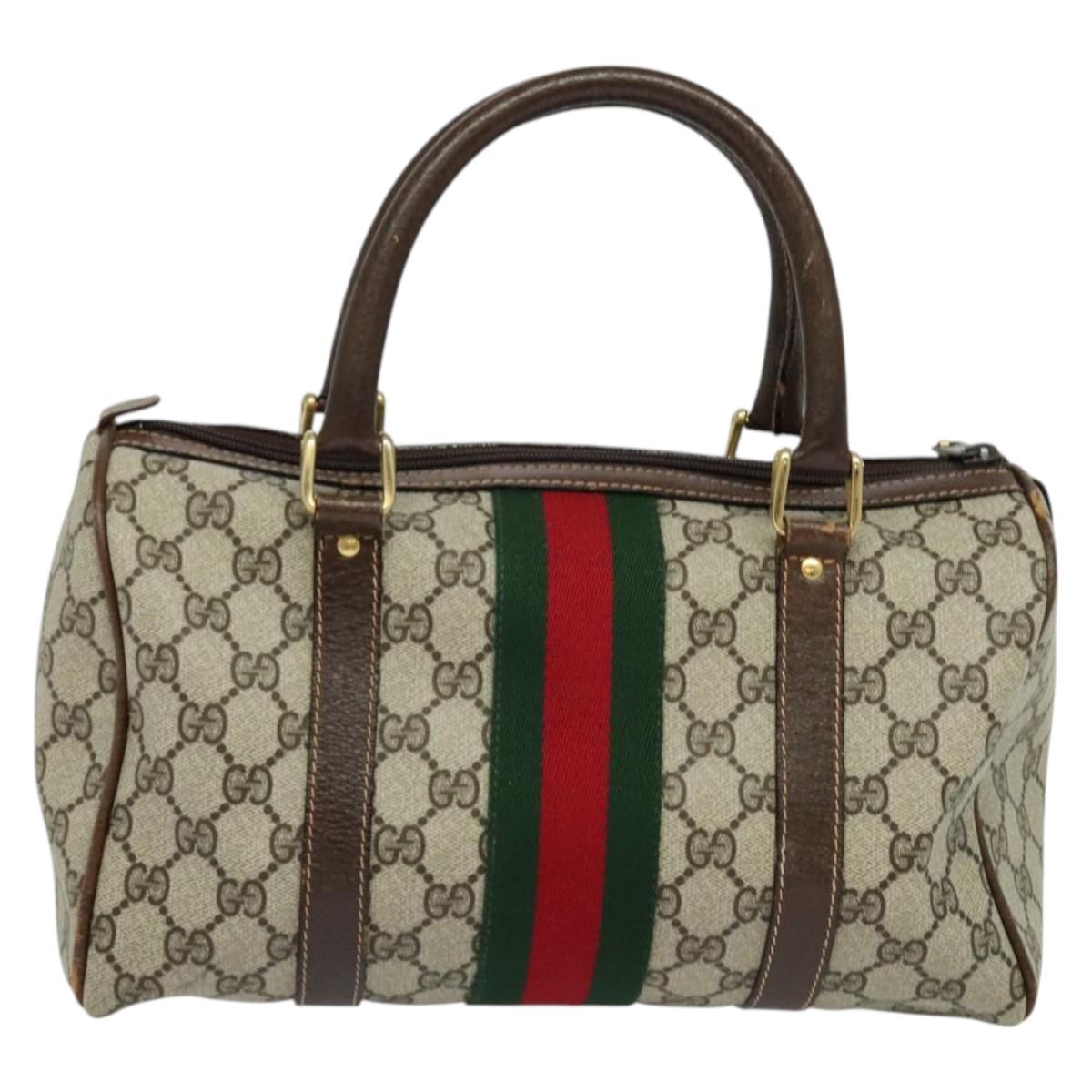 GG Supreme Web Sherry Line Boston Bag PVC Beige Red Green