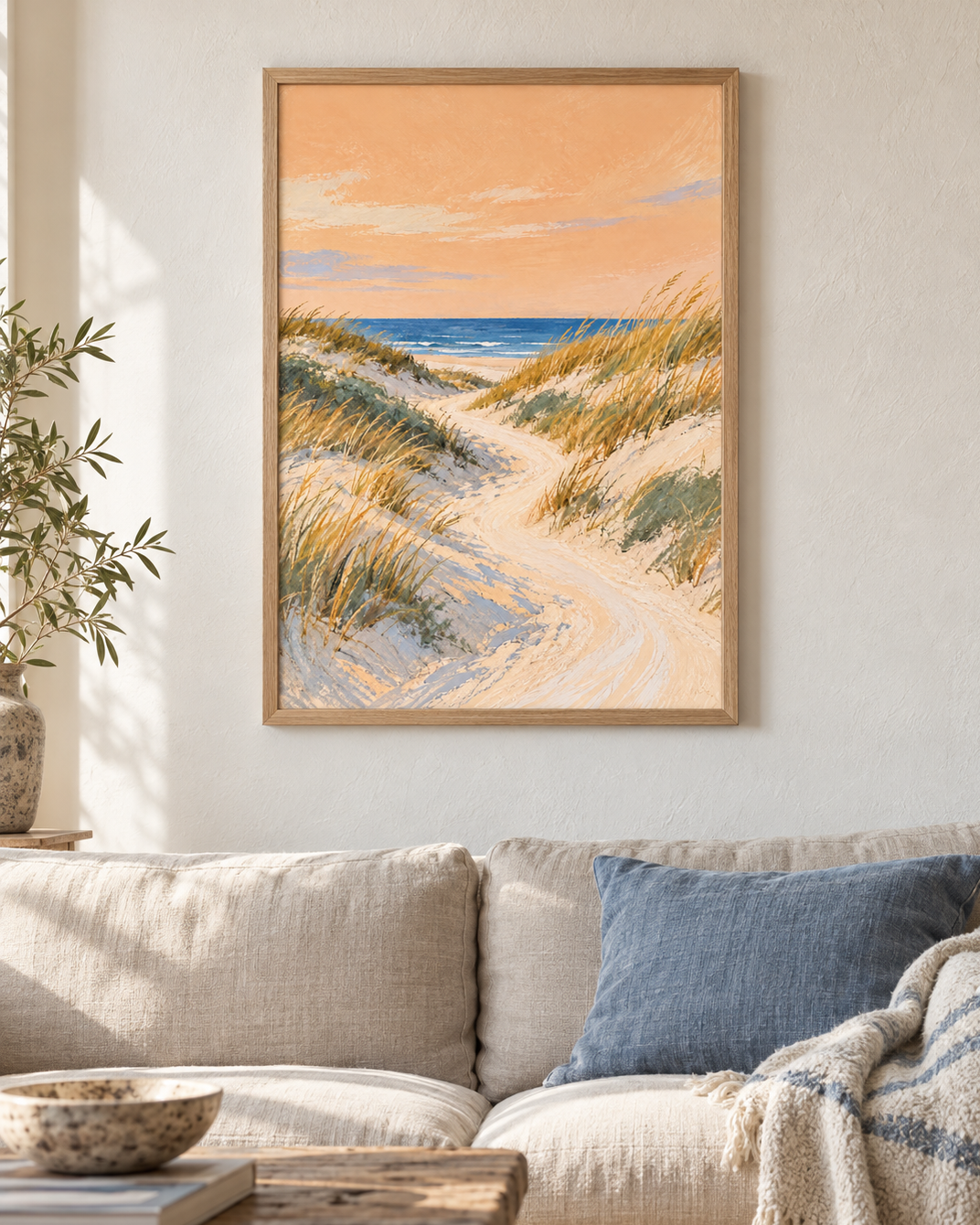 Vägen till havet poster från Kanva i ljust vardagsrum med ek ram. Ram säljs separat.