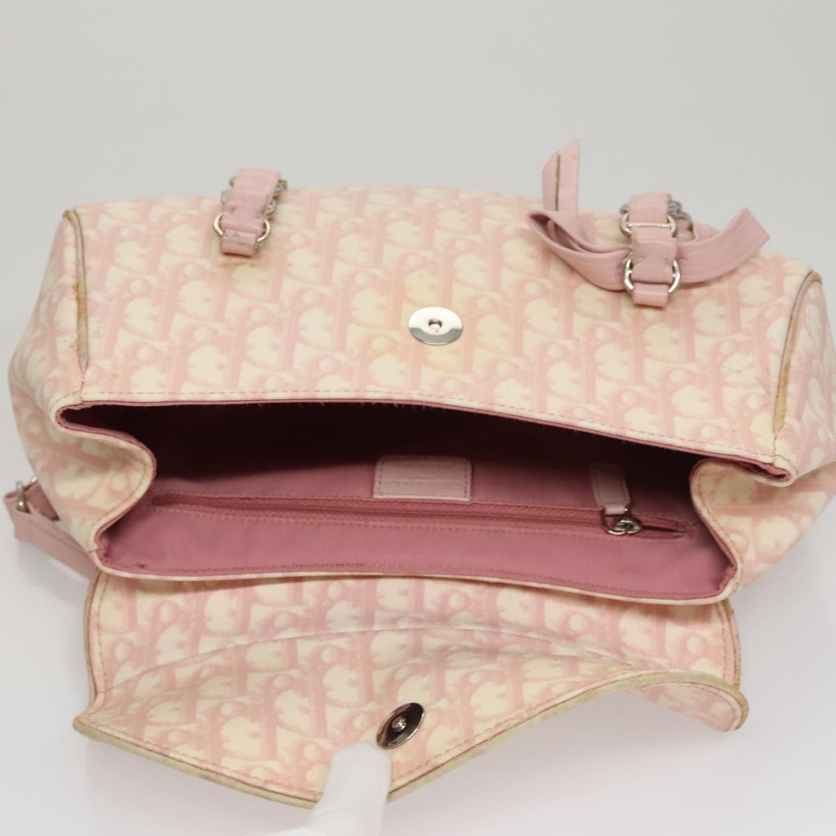 Trotter Canvas Romantic Hand Bag PVC Pink Silver