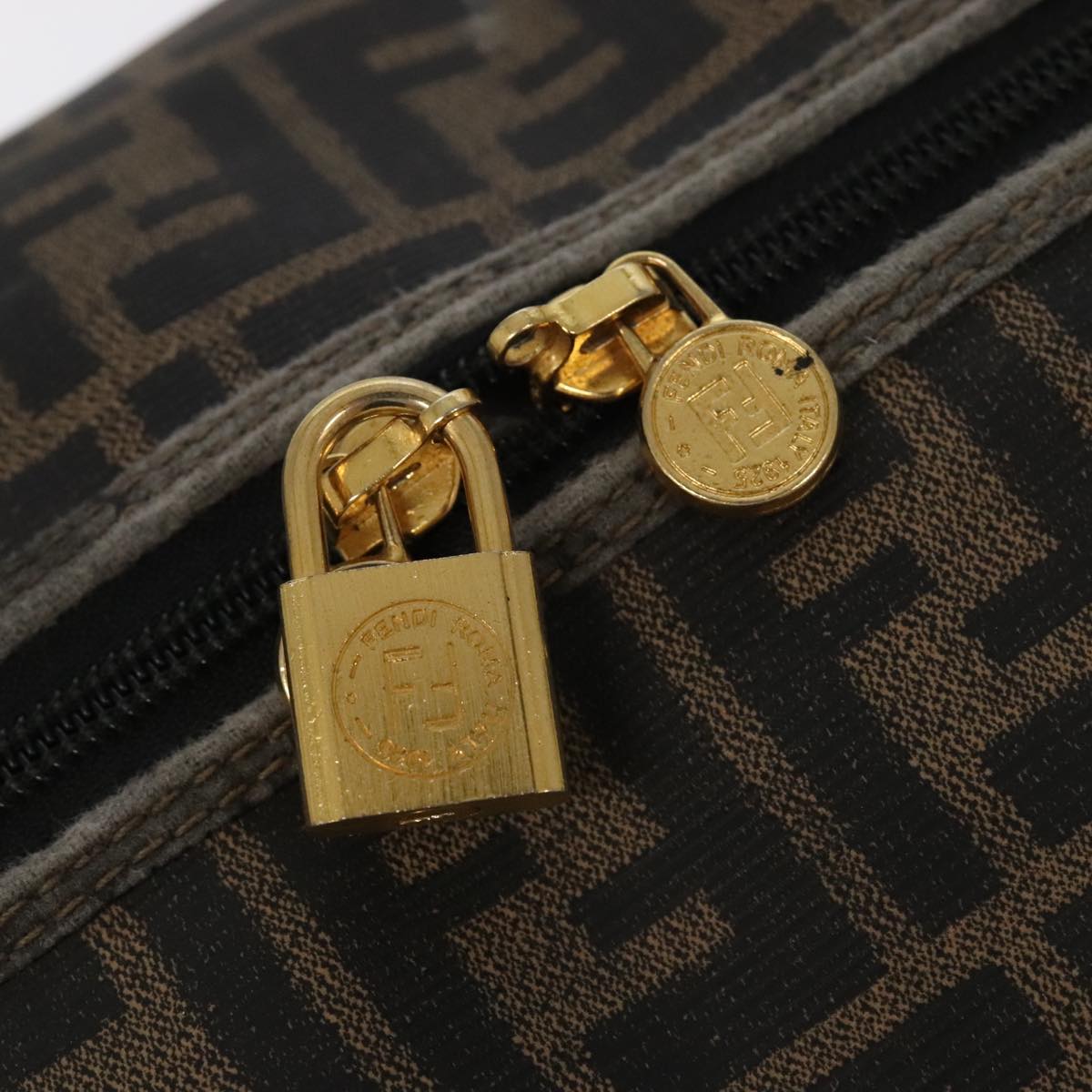 Zucca Canvas Boston Bag Brown Black Gold