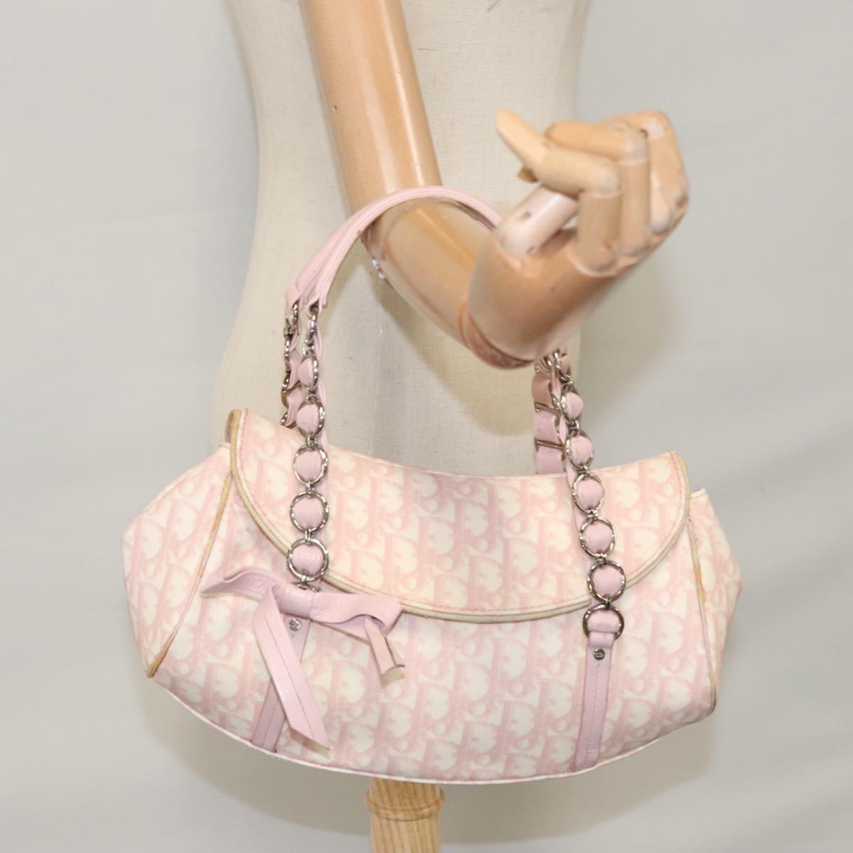 Trotter Canvas Romantic Hand Bag PVC Pink Silver