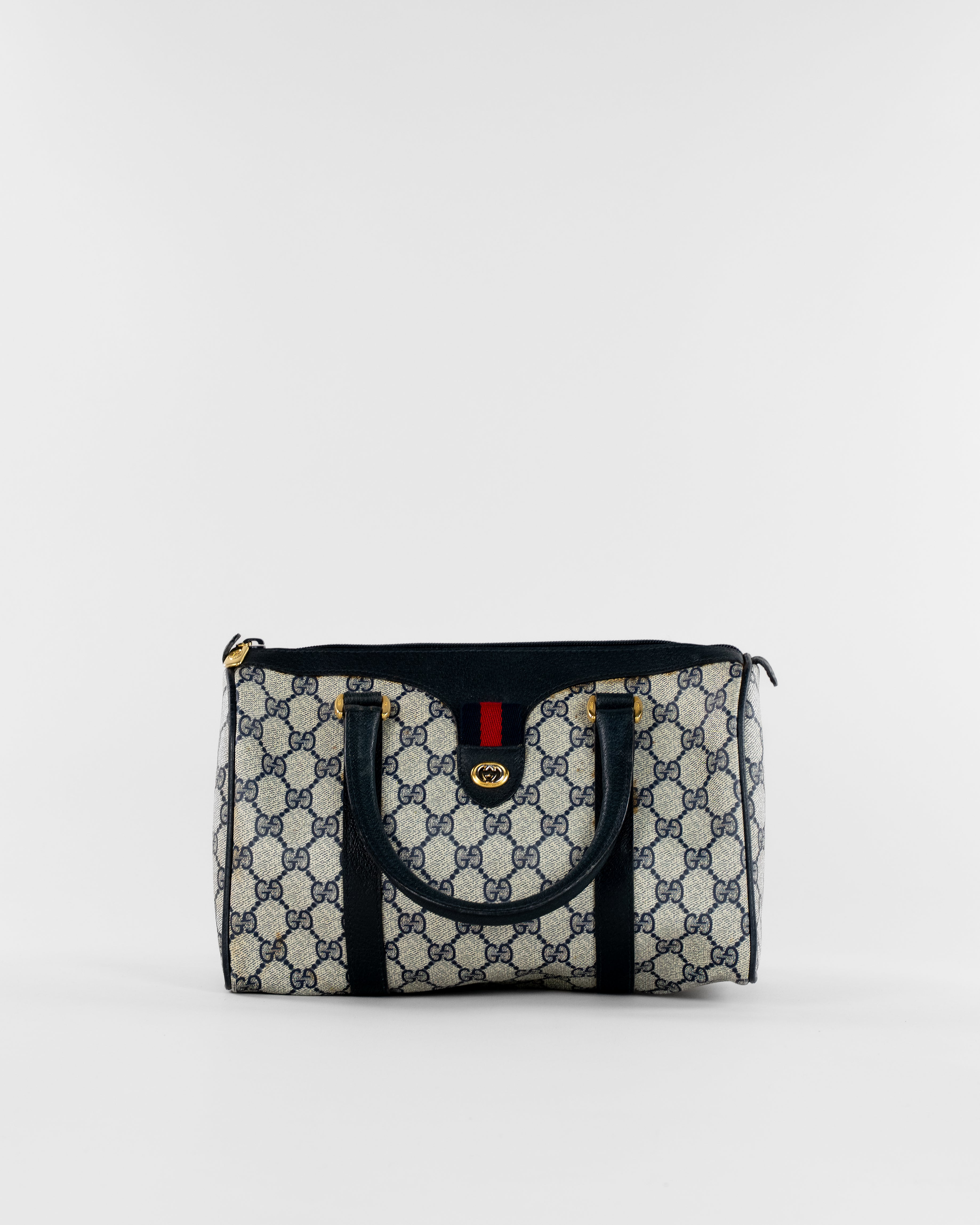 GG Supreme Sherry Line Hand Bag PVC Navy Gold Red