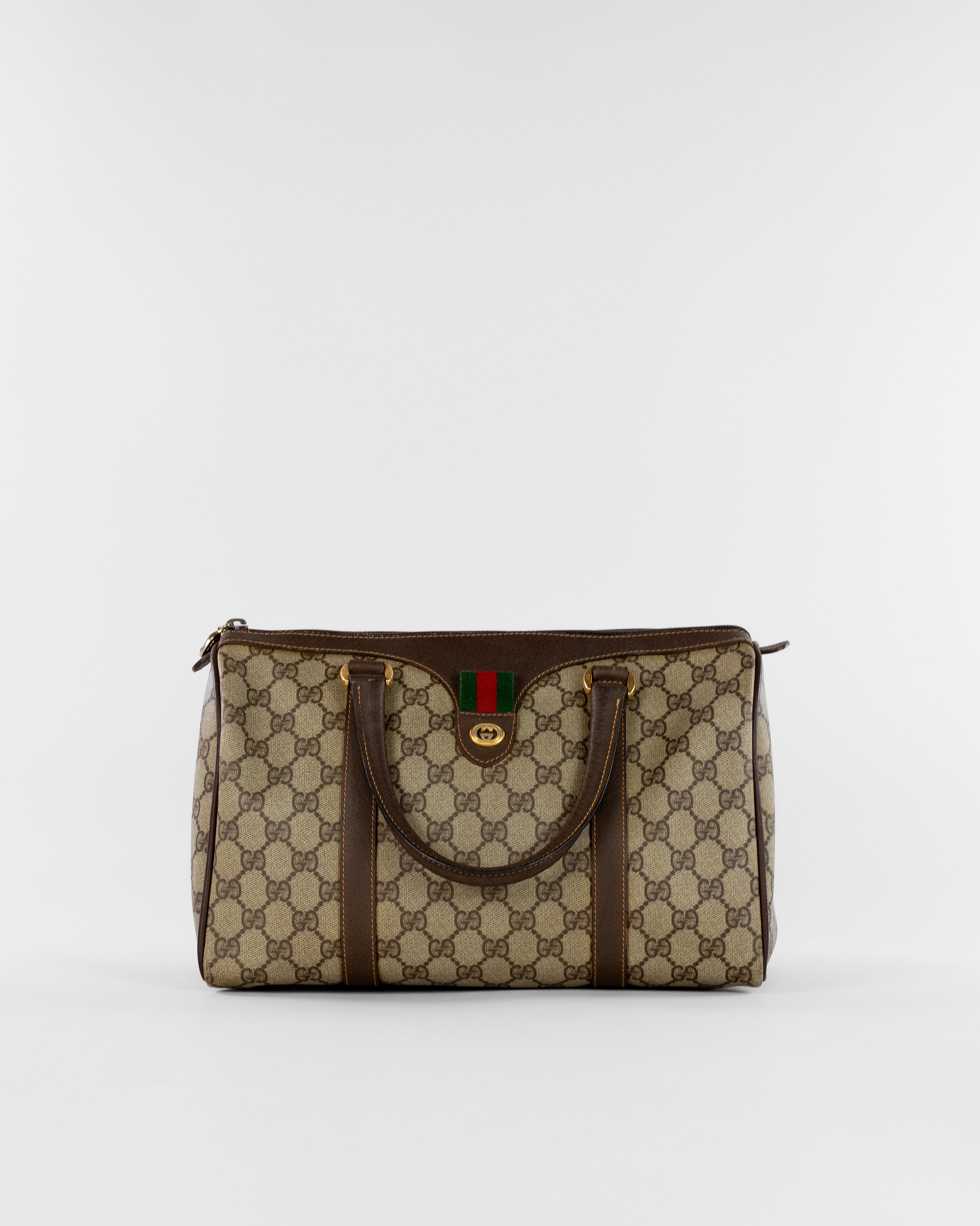 Gucci GG Supreme Web Sherry Line Boston Bag PVC Beige Gold 40 02