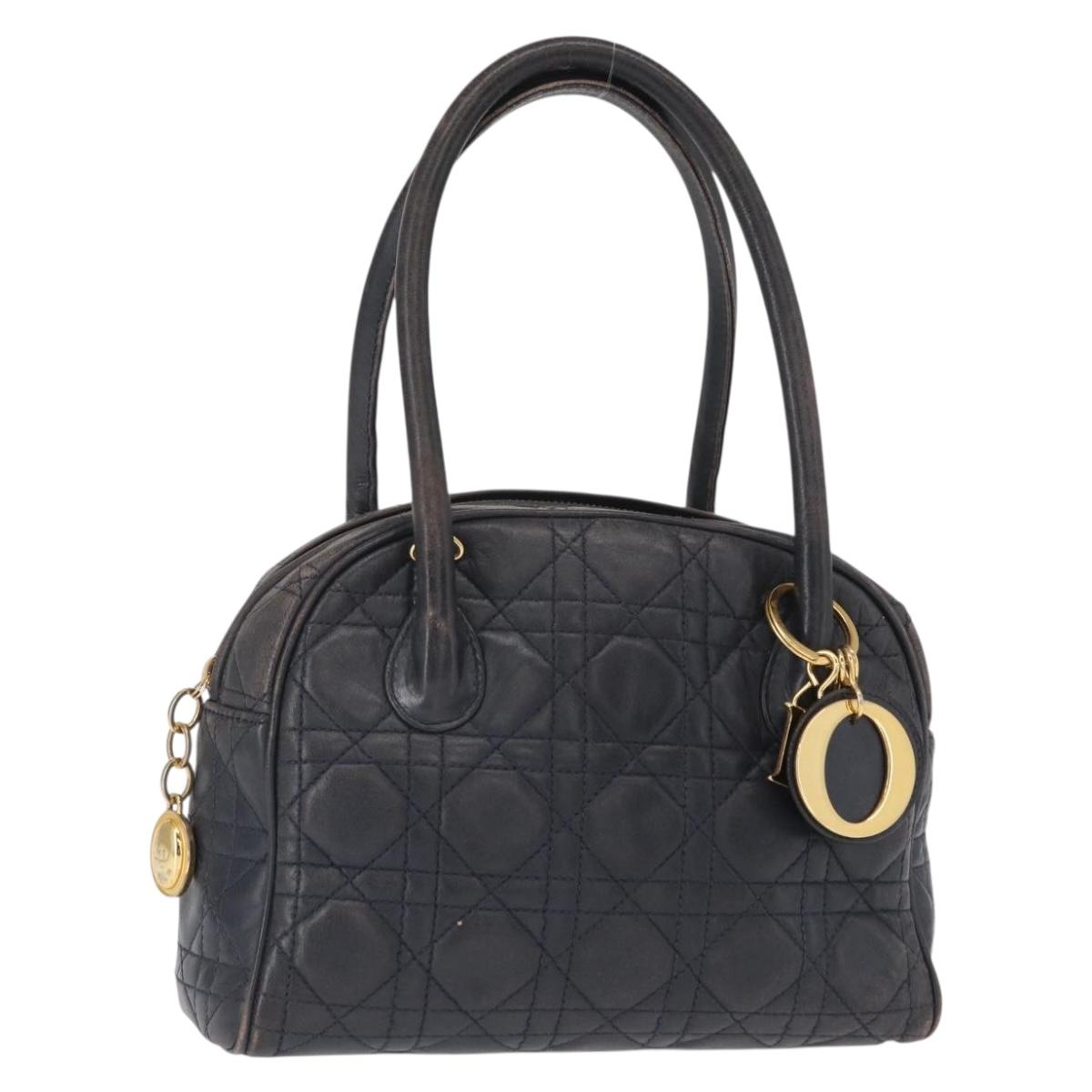 Lady Dior Hand Bag Lamb Skin Navy Gold