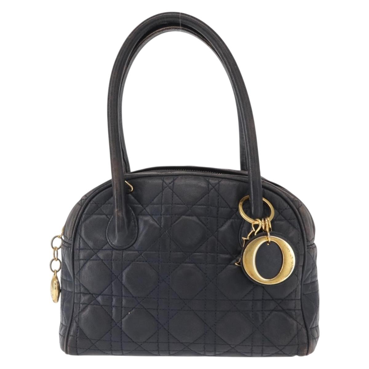 Lady Dior Hand Bag Lamb Skin Navy Gold