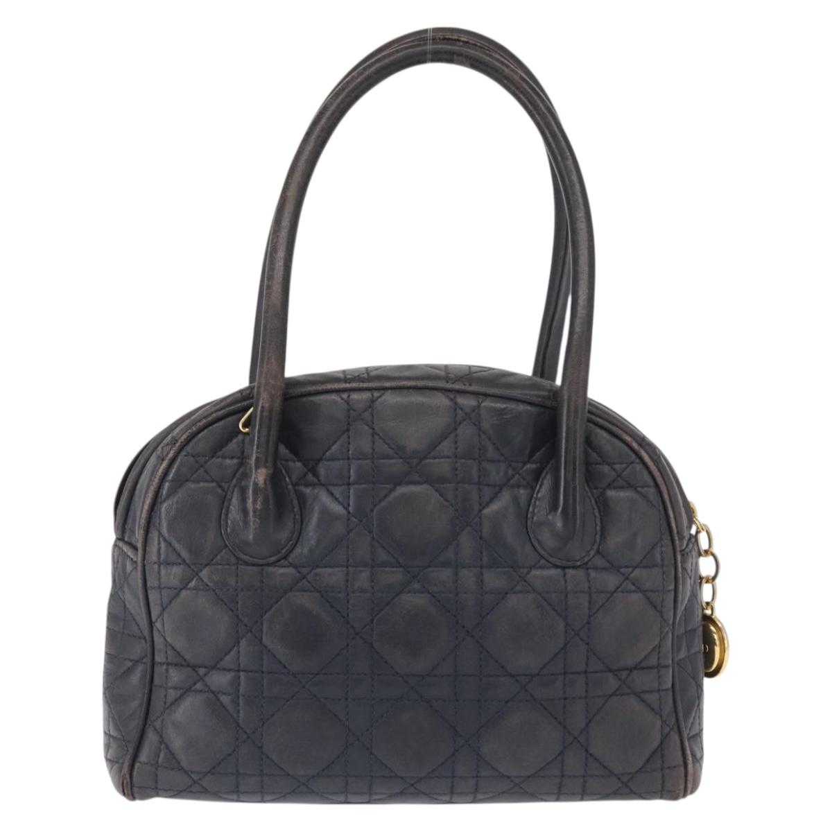 Lady Dior Hand Bag Lamb Skin Navy Gold