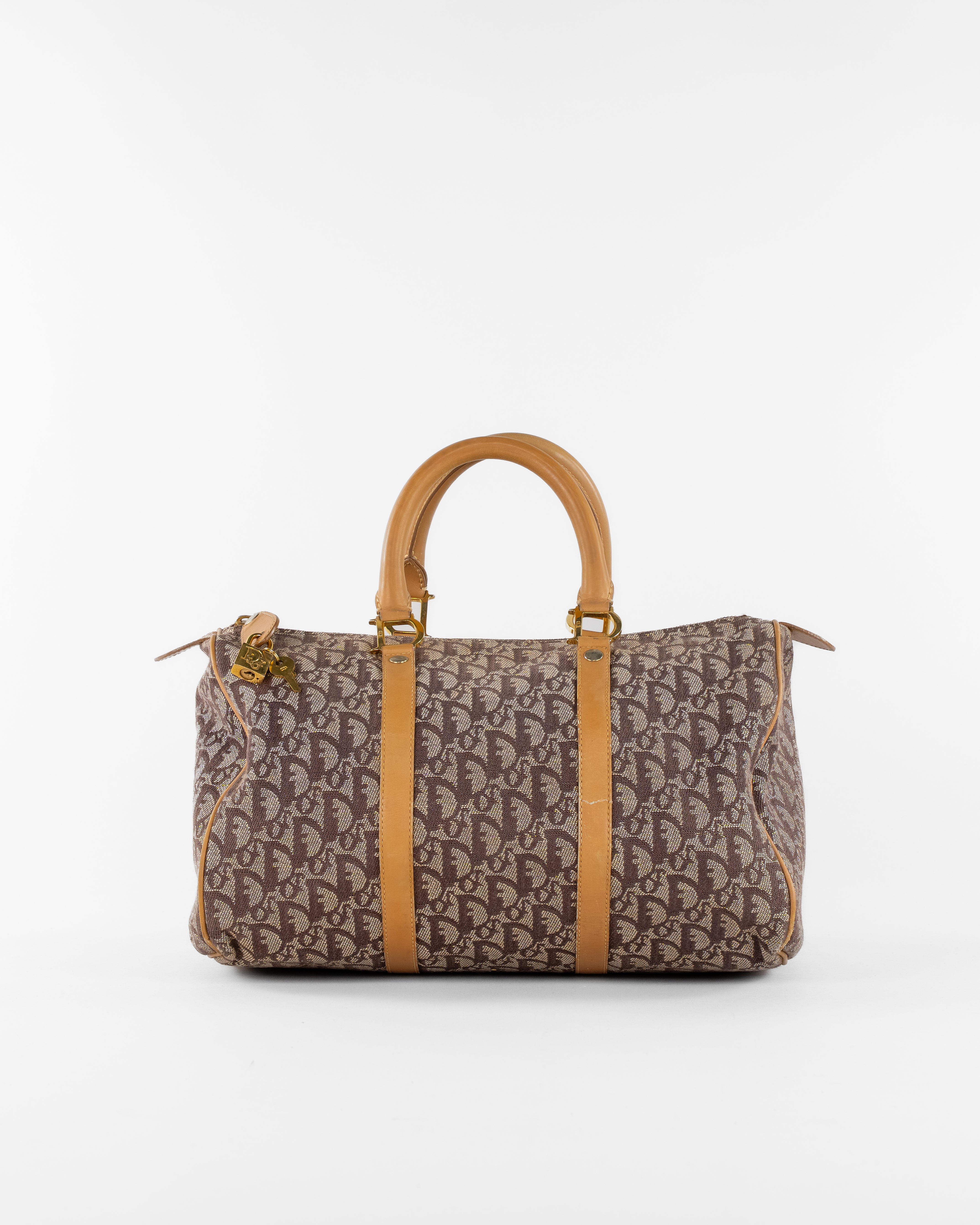 Trotter Canvas Boston Bag Brown Gold
