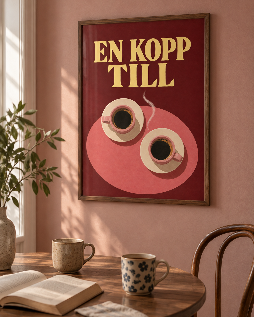 En kopp till poster från Kanva i matplats med valnöt ram. Ram säljs separat.