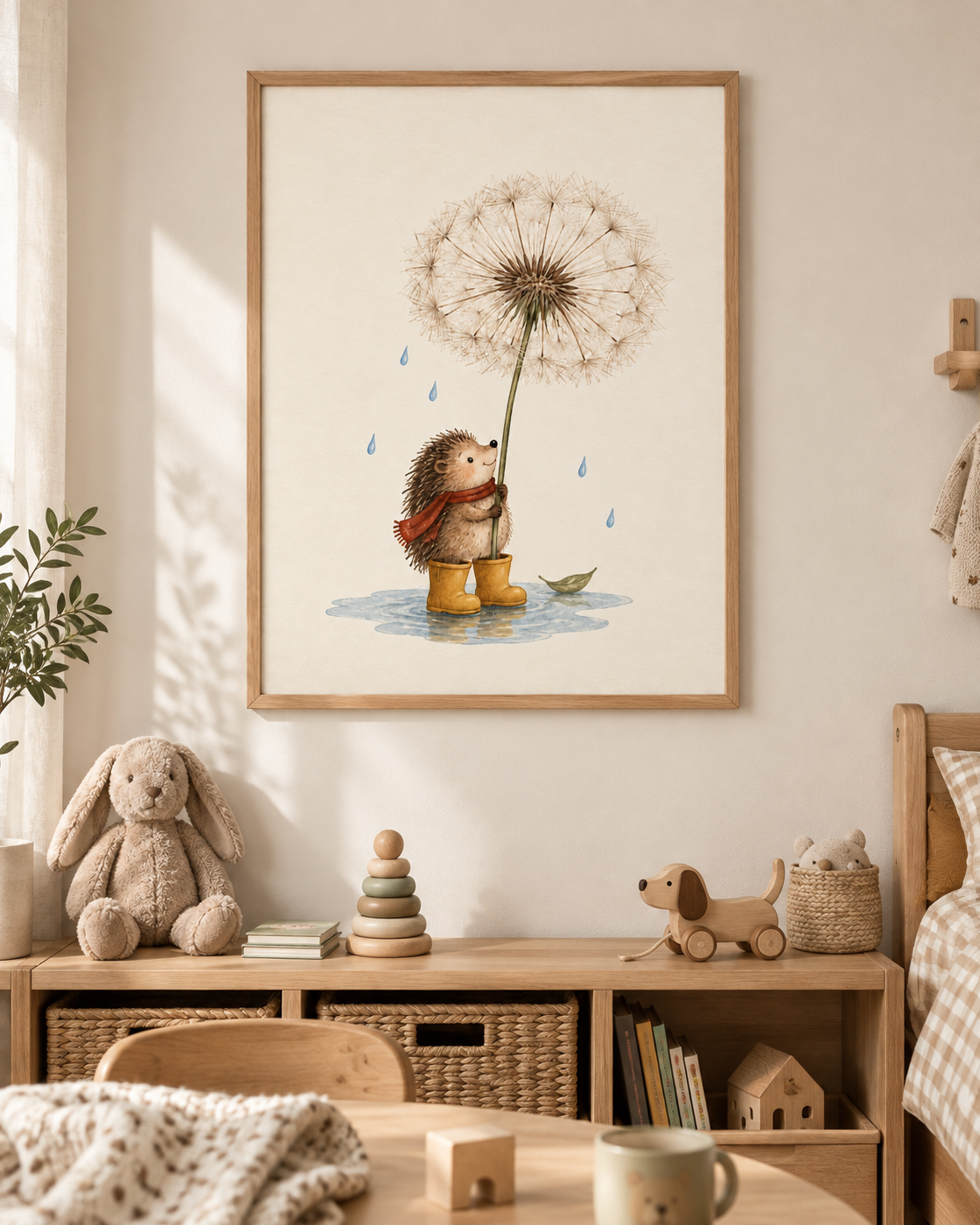 Små stora steg poster från Kanva i lekhörna med ek ram. Ram säljs separat.