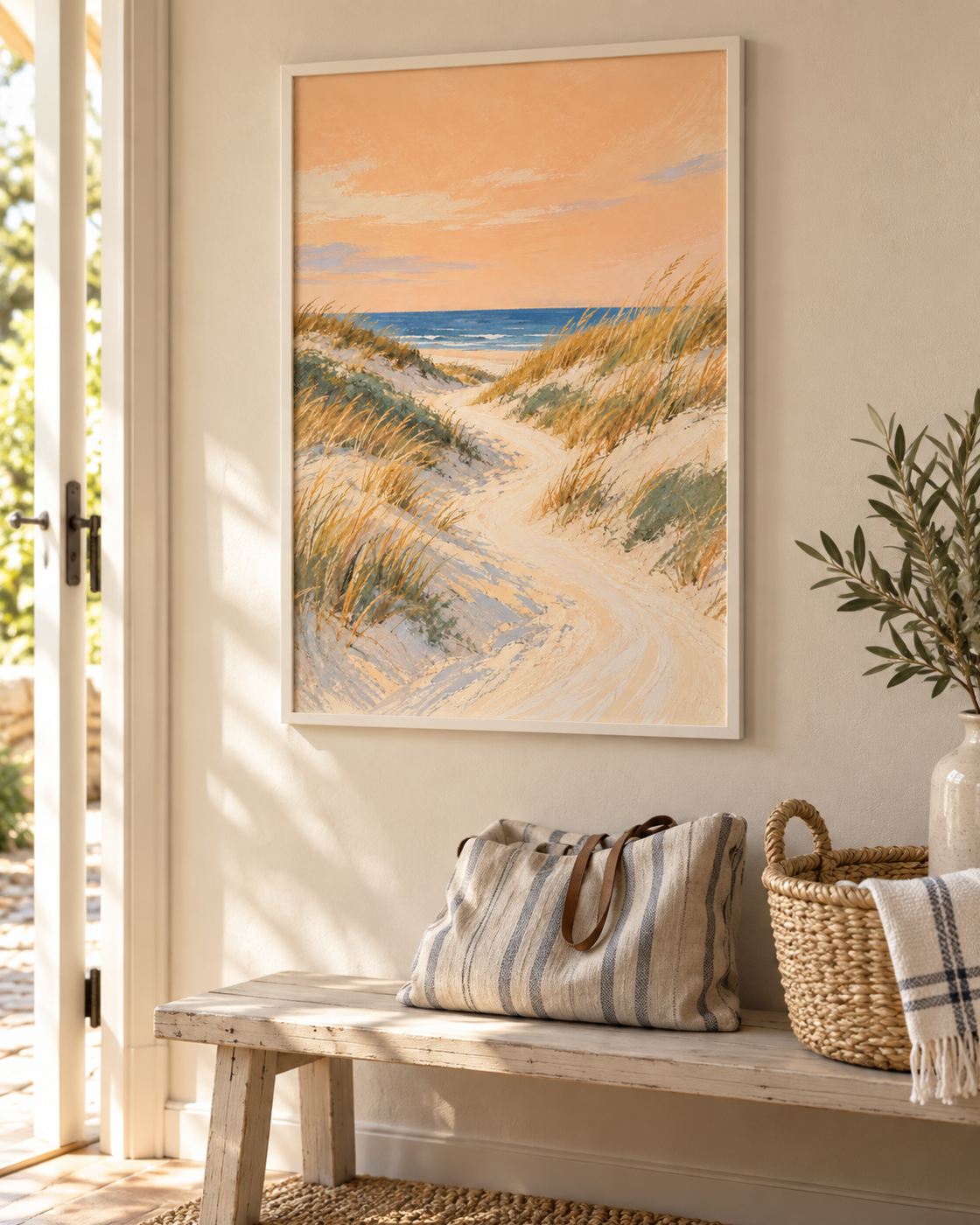 Vägen till havet poster från Kanva i sommarstugehall med vit ram. Ram säljs separat.