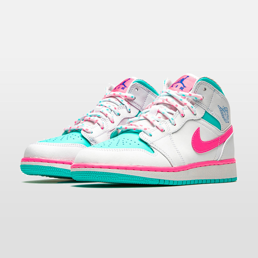 Nike Jordan 1 "White Pink Green Soar" Mid | Trendiga sneakers - Snabb leveranstid | Merchsweden | Jordan 1